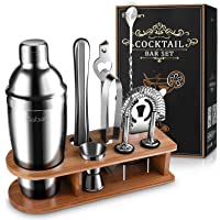 Baban 10 Piezas Coctelera Cócteles Set- Exquisito Soporte de Bambú- 750ml Coctelera de Acero Inoxidable- Profesional Kit…